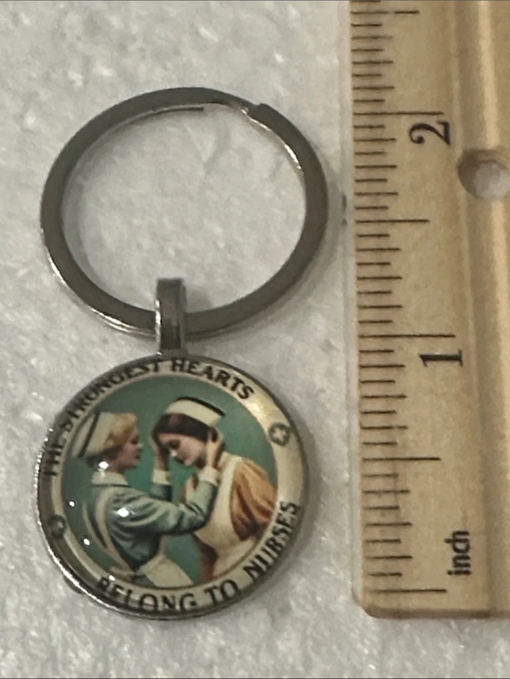 Green Nurse-Themed Round Keychain Pendant